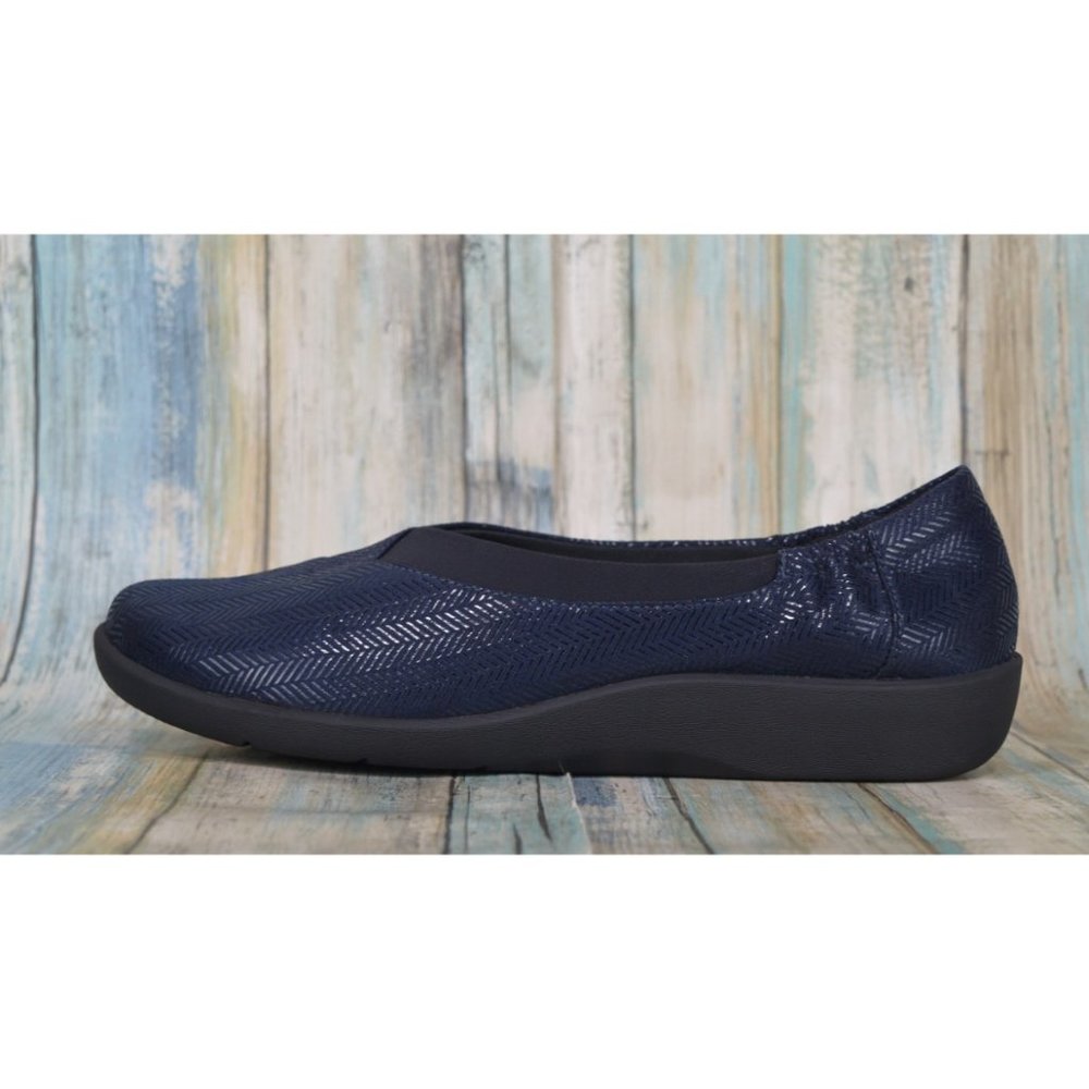 Clarks Sillian Jetay Loafers Size 11 Cloudstepper Flats Navy Blue Herringbone - Picture 4 of 11